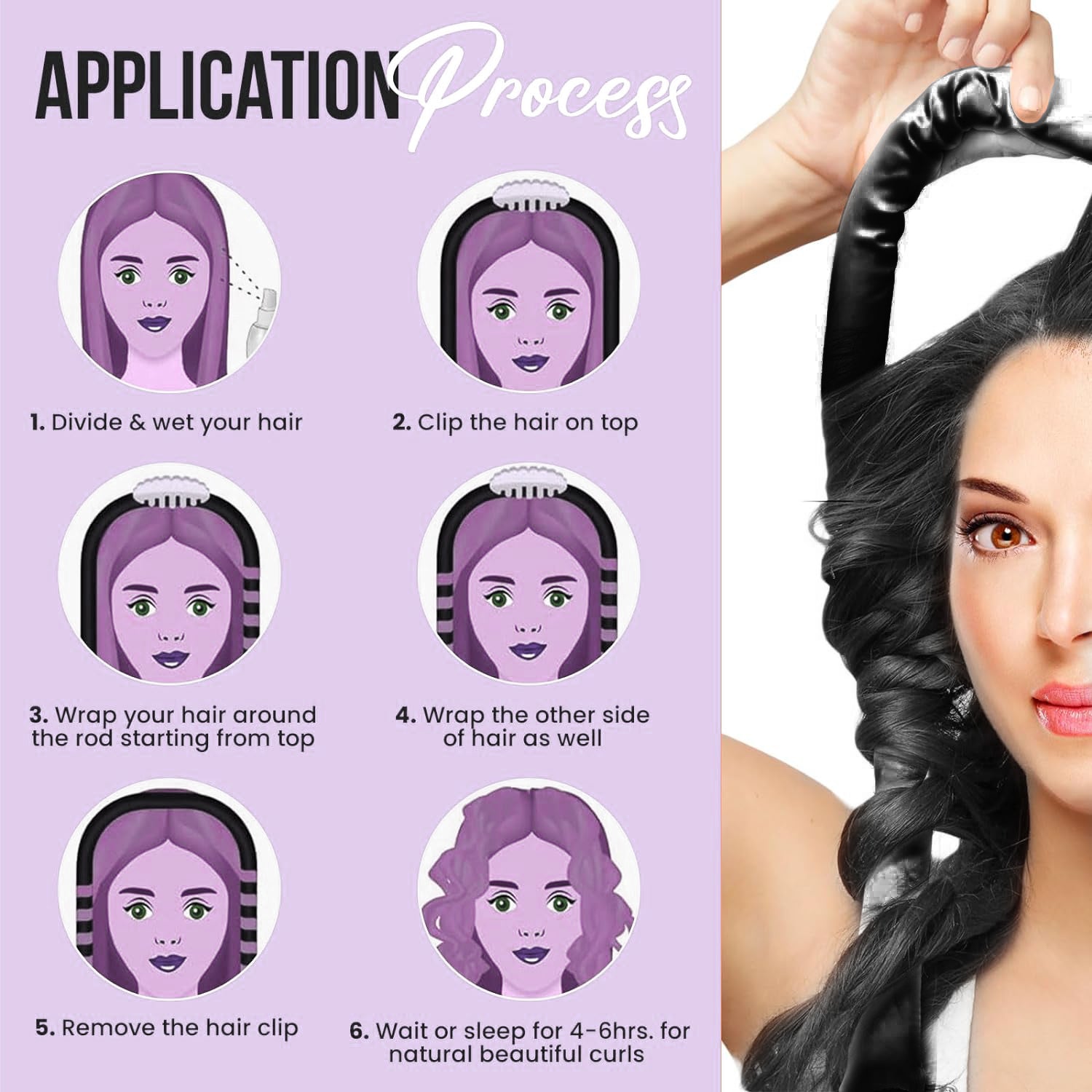 KAV Silk Heatless Curling Rod with Clip and Scrunchie Set, Shadow Black Heatless Hair Curler