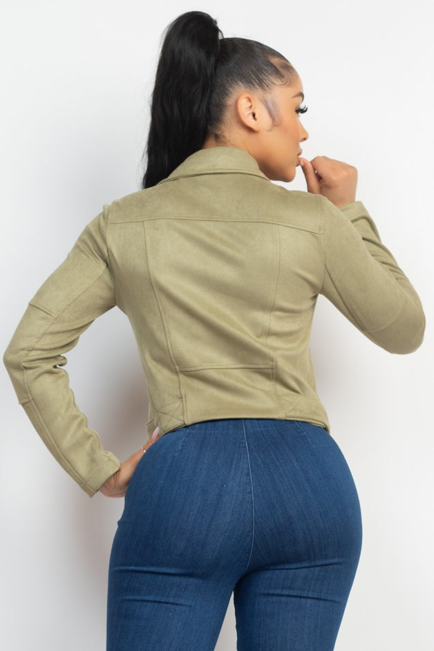 Notch Zippered Suede Rider Jacket for women