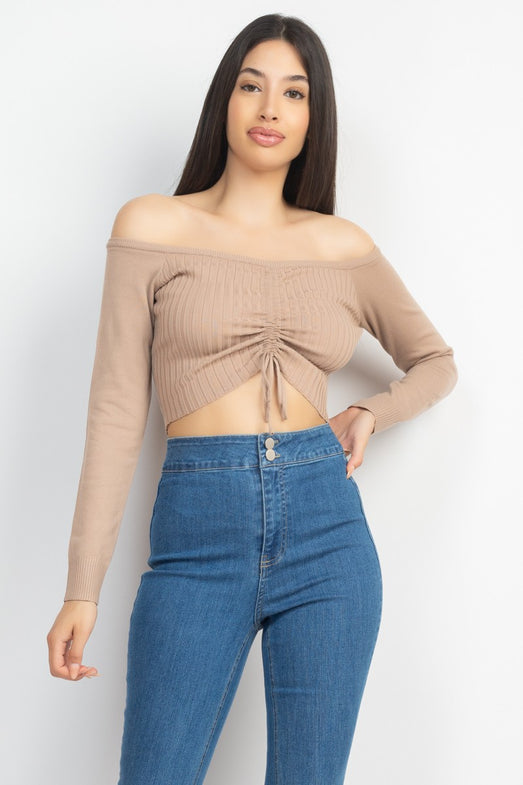 Drawstring Off Shoulder Crop Top/ Blouse
