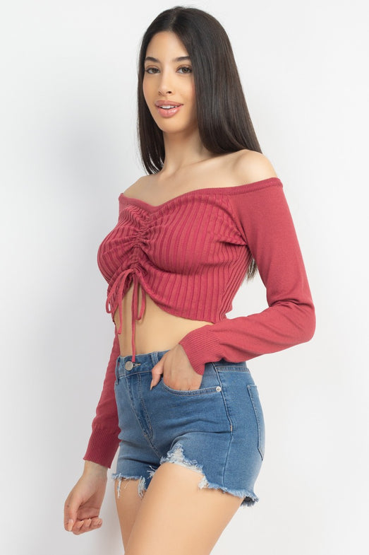 Drawstring Off Shoulder Crop Top/ Blouse