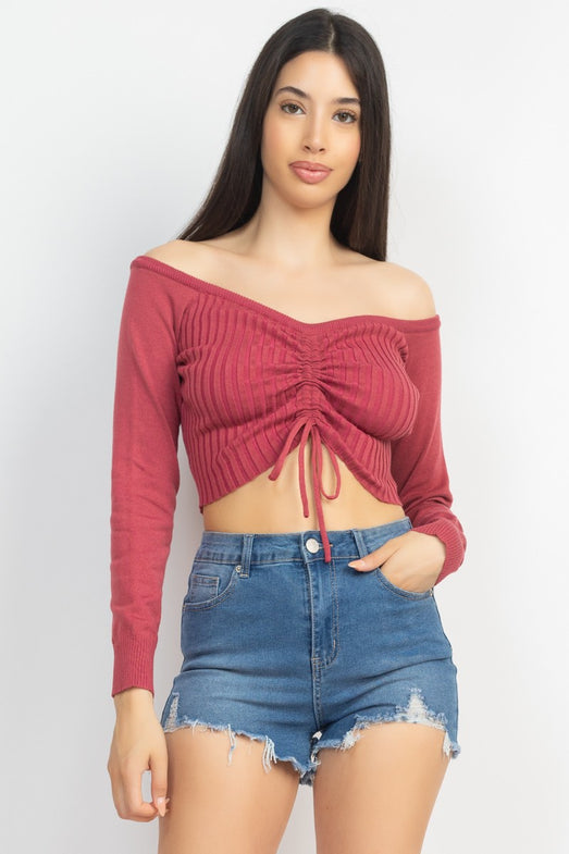 Drawstring Off Shoulder Crop Top/ Blouse