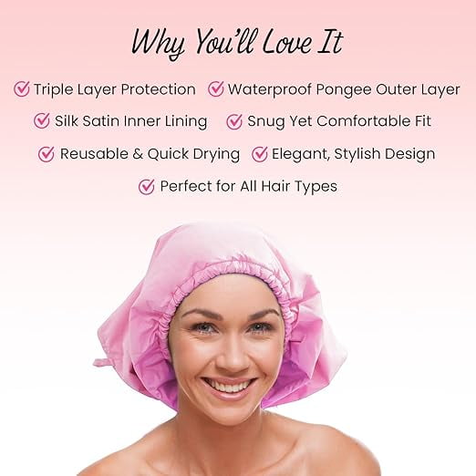 KAV Luxury Triple Layer Shower Caps - Pink