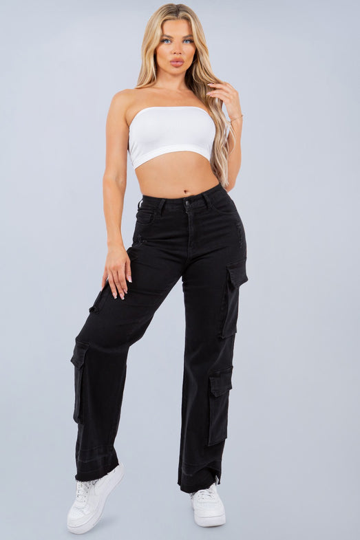 Vintage 90s Streetwear Women's Faded Baggy Wide Leg Cargo Jeans