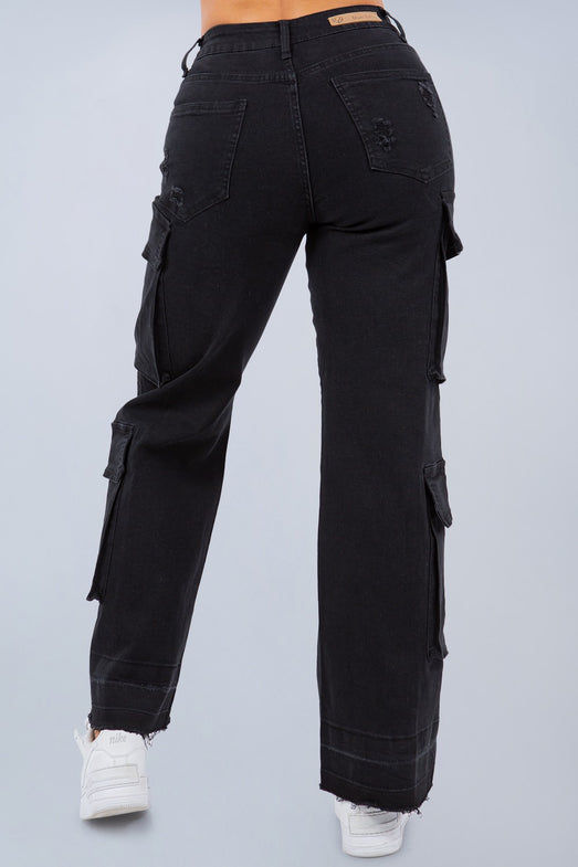 Vintage 90s Streetwear Women's Faded Baggy Wide Leg Cargo Jeans