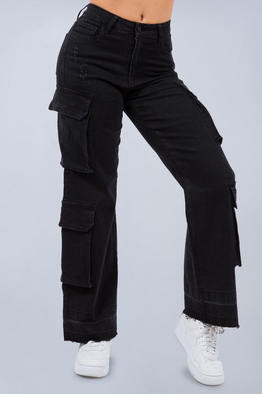 Vintage 90s Streetwear Women's Faded Baggy Wide Leg Cargo Jeans