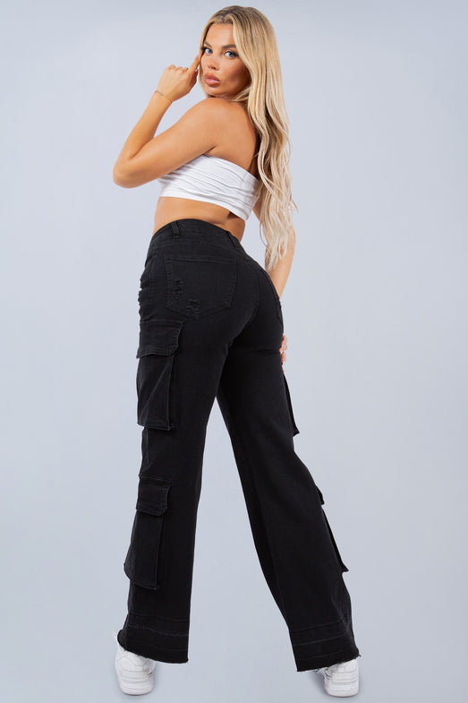 Vintage 90s Streetwear Women's Faded Baggy Wide Leg Cargo Jeans