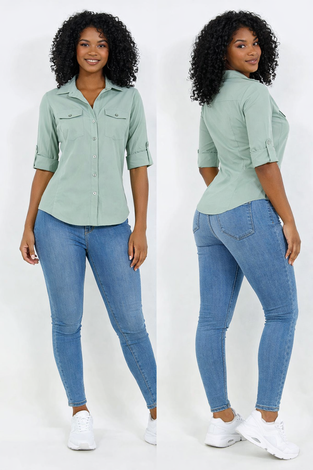 Green Seam Woven Top/ Women's half sleeve shirt