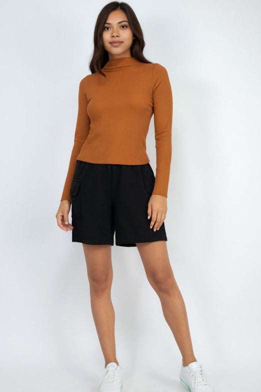 Ribbed Mock Neck Long Sleeve Top