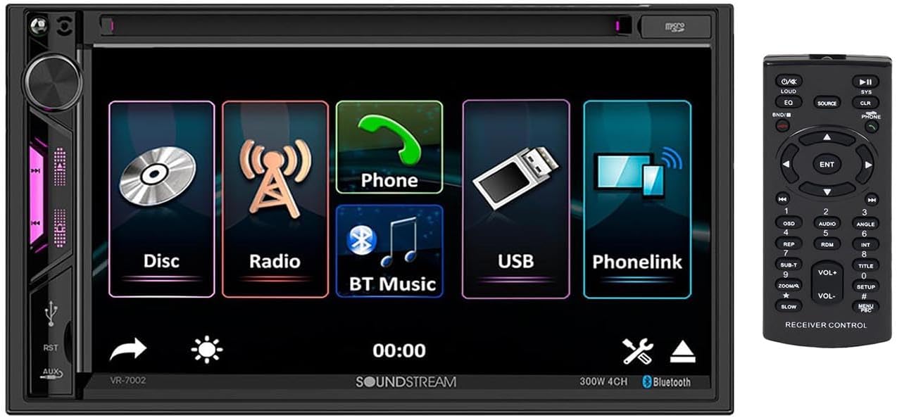 Soundstream VR-7002 2-DIN 7" DVD/CD Multimedia Headunit DVD, USB & Aux Inputs for Media Playback with Bluetooth Phone Calling & Audio Streaming