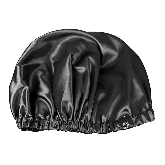 Satin Bonnet for Women, XL Reversable Beanie for Various Hair Types, Satin Sleeping Cap with Adjustable Strap, 2-Tone 2-Layer (Black)