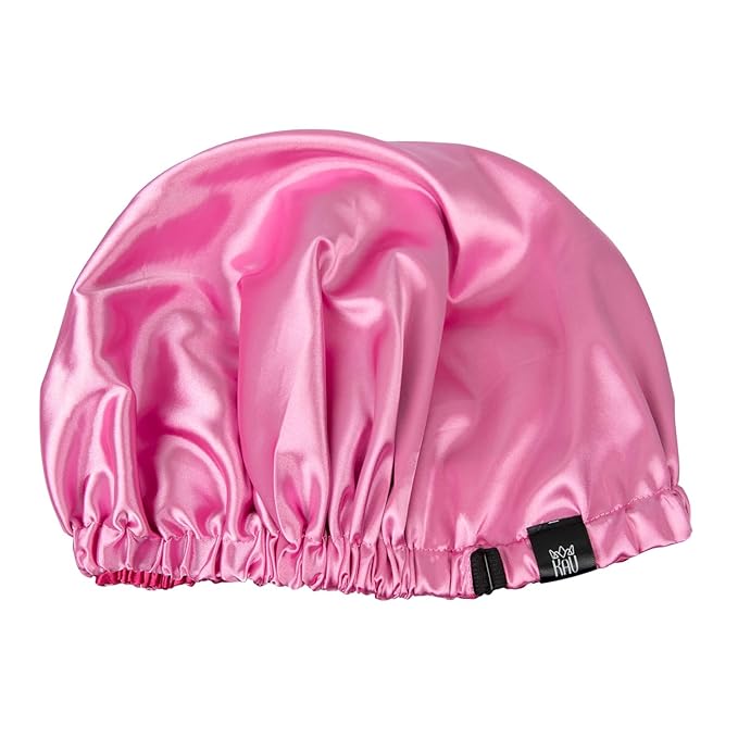Satin Bonnet for Women, XL Reversable Beanie for Various Hair Types, Satin Sleeping Cap with Adjustable Strap, 2-Tone 2-Layer (Pink)