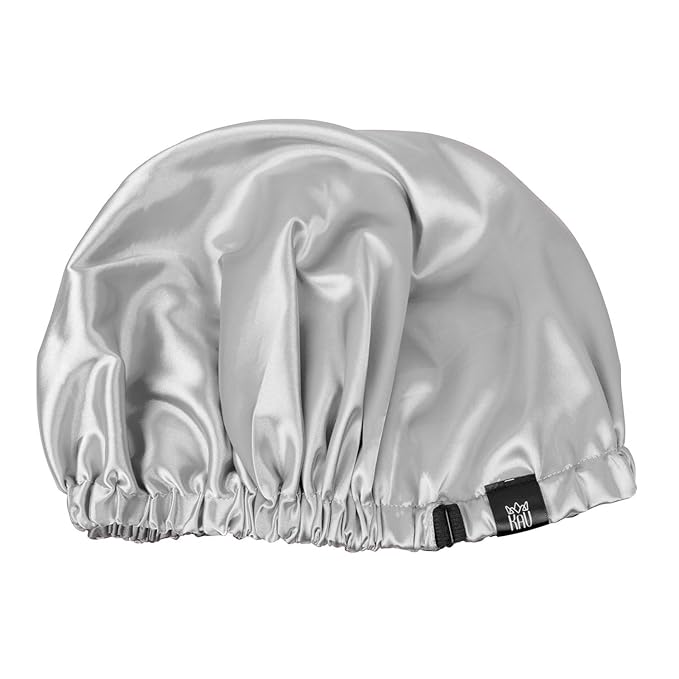Satin Bonnet for Women, XL Reversable Beanie for Various Hair Types, Satin Sleeping Cap with Adjustable Strap, 2-Tone 2-Layer (Grey)