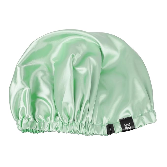 Satin Bonnet for Women, XL Reversable Beanie for Various Hair Types, Satin Sleeping Cap with Adjustable Strap, 2-Tone 2-Layer (Green)