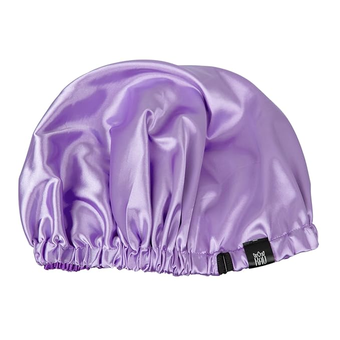 Satin Bonnet for Women, XL Reversable Beanie for Various Hair Types, Satin Sleeping Cap with Adjustable Strap, 2-Tone 2-Layer (Purple)