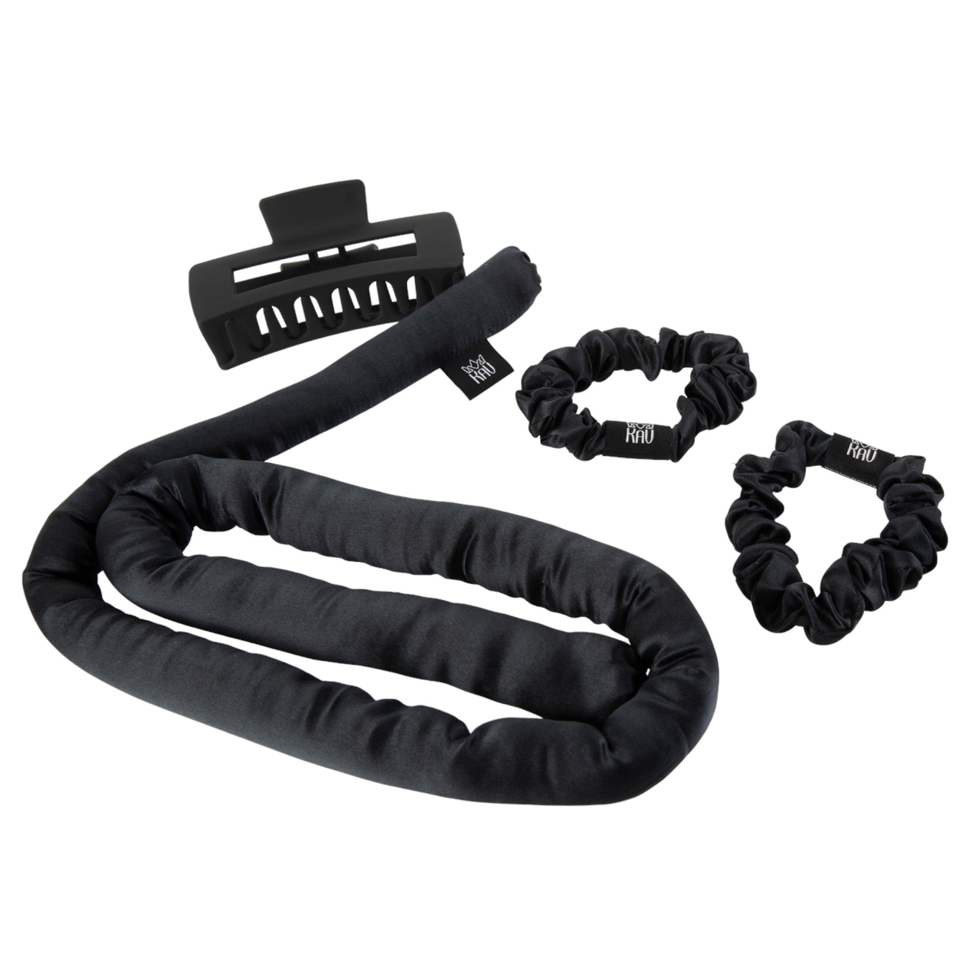 KAV Silk Heatless Curling Rod with Clip and Scrunchie Set, Shadow Black Heatless Hair Curler