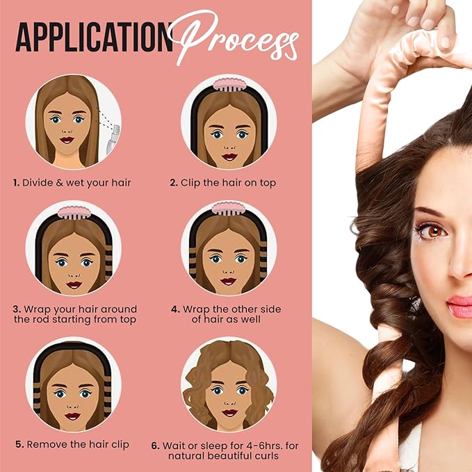 KAV Silk Heatless Curling Rod with Clip and Scrunchie Set, Rosegold Heatless Hair Curler