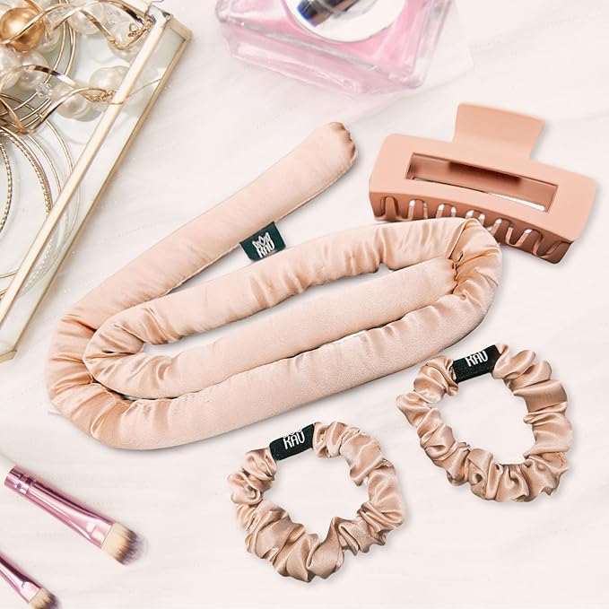 KAV Silk Heatless Curling Rod with Clip and Scrunchie Set, Rosegold Heatless Hair Curler