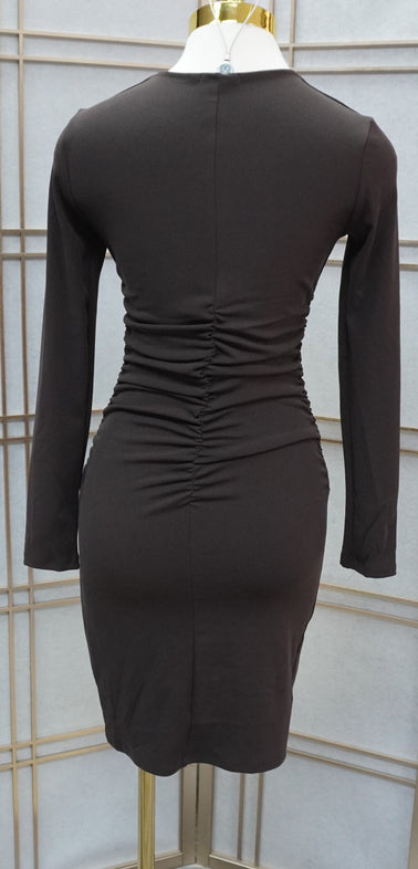 Side and Back Rushing Rib Long Sleeve Dress