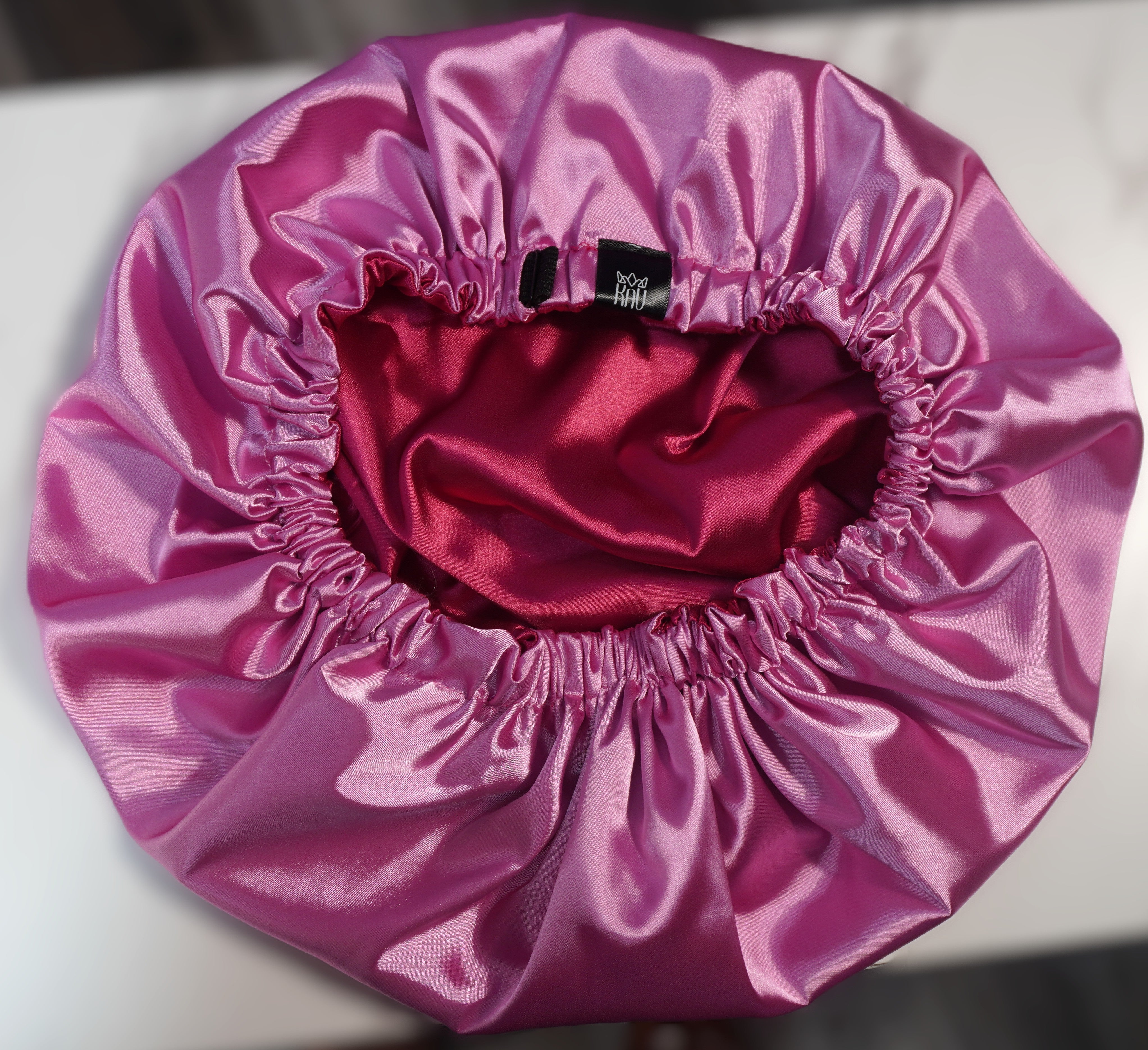 Satin Bonnet for Women, XL Reversable Beanie for Various Hair Types, Satin Sleeping Cap with Adjustable Strap, 2-Tone 2-Layer (Pink)