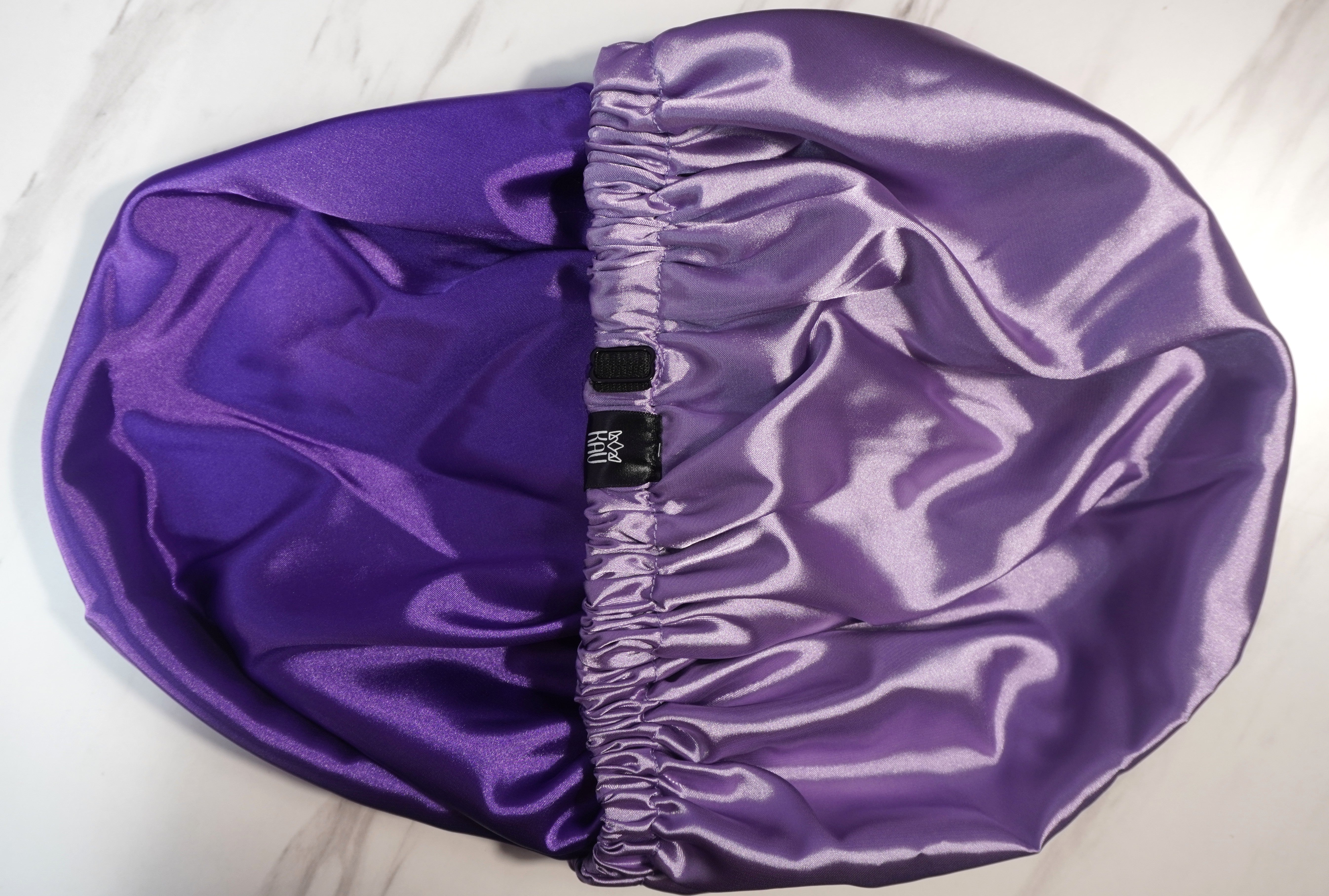 Satin Bonnet for Women, XL Reversable Beanie for Various Hair Types, Satin Sleeping Cap with Adjustable Strap, 2-Tone 2-Layer (Purple)