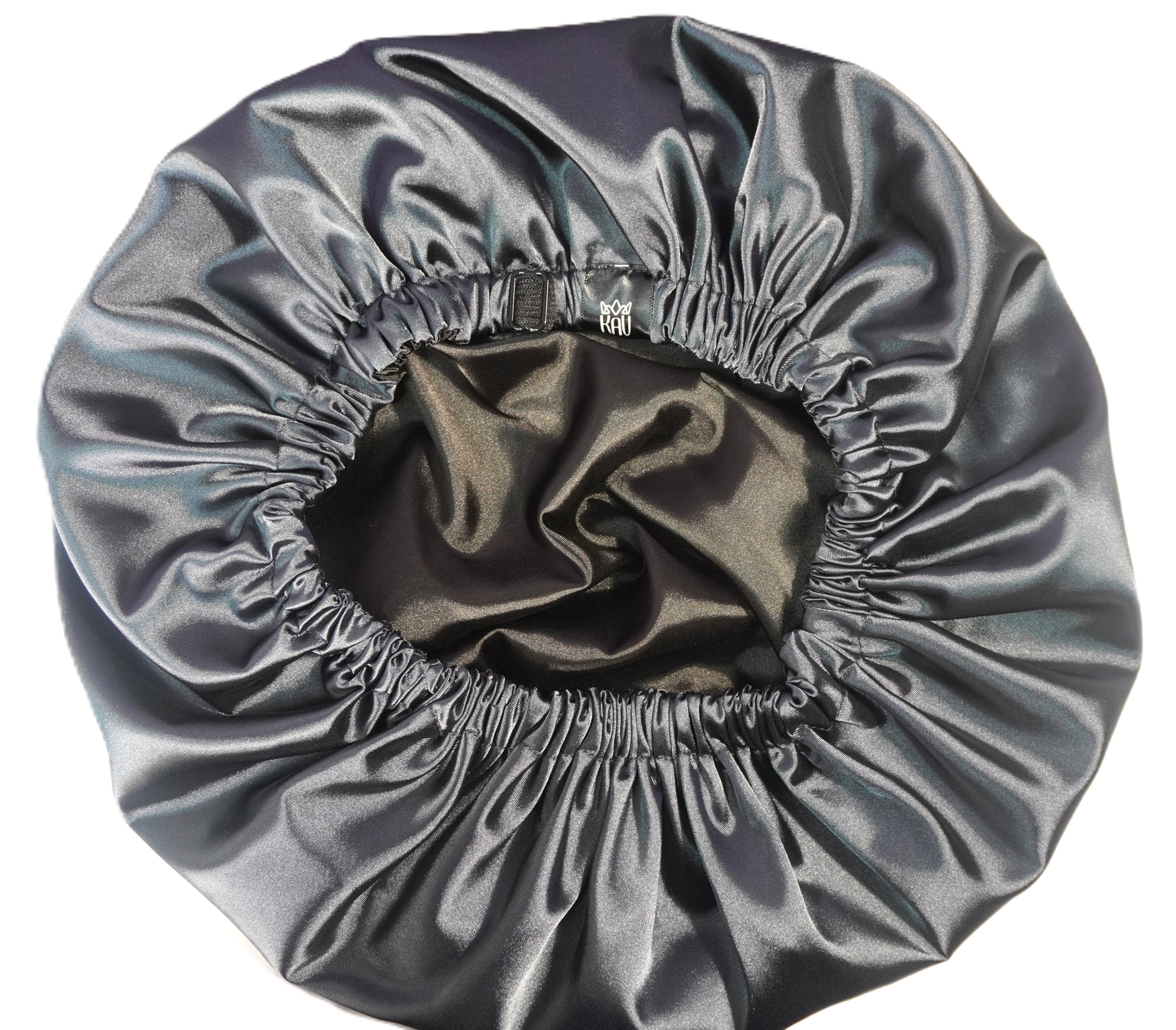 Satin Bonnet for Women, XL Reversable Beanie for Various Hair Types, Satin Sleeping Cap with Adjustable Strap, 2-Tone 2-Layer (Black)