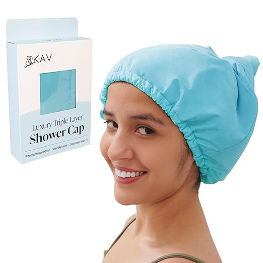 KAV Luxury Triple Layer Shower Caps - Blue