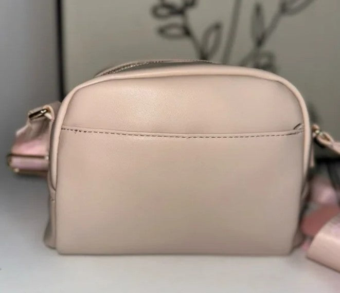 JUICY COUTURE PUFFED UP CROSSBODY SANDSTONE COIN PURSE JC LOGO ON STRAP NWT