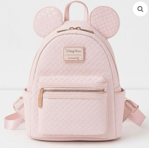 Disney Loungefly X Disneyparks Mickey Mouse Woven Mini Backpack Pink - NEW