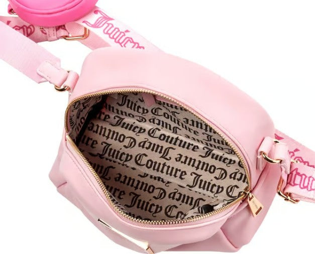 JUICY COUTURE PUFFED UP CROSSBODY LT PINK COIN PURSE JC LOGO ON STRAP NWT