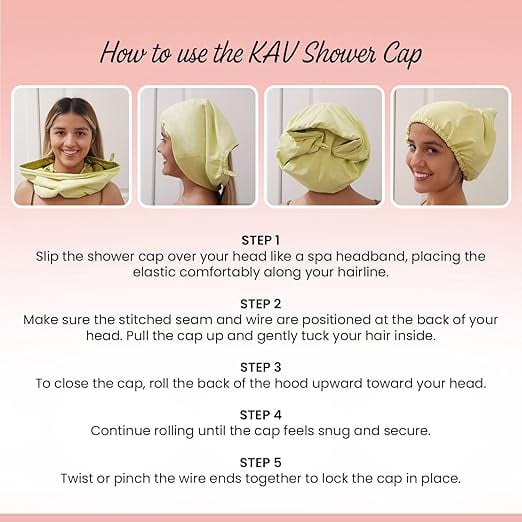 KAV Luxury Triple Layer Shower Caps - Pink