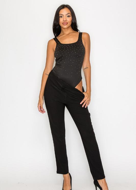 Rhinestones Scoop-Cut Back Sleeveless Bodysuit