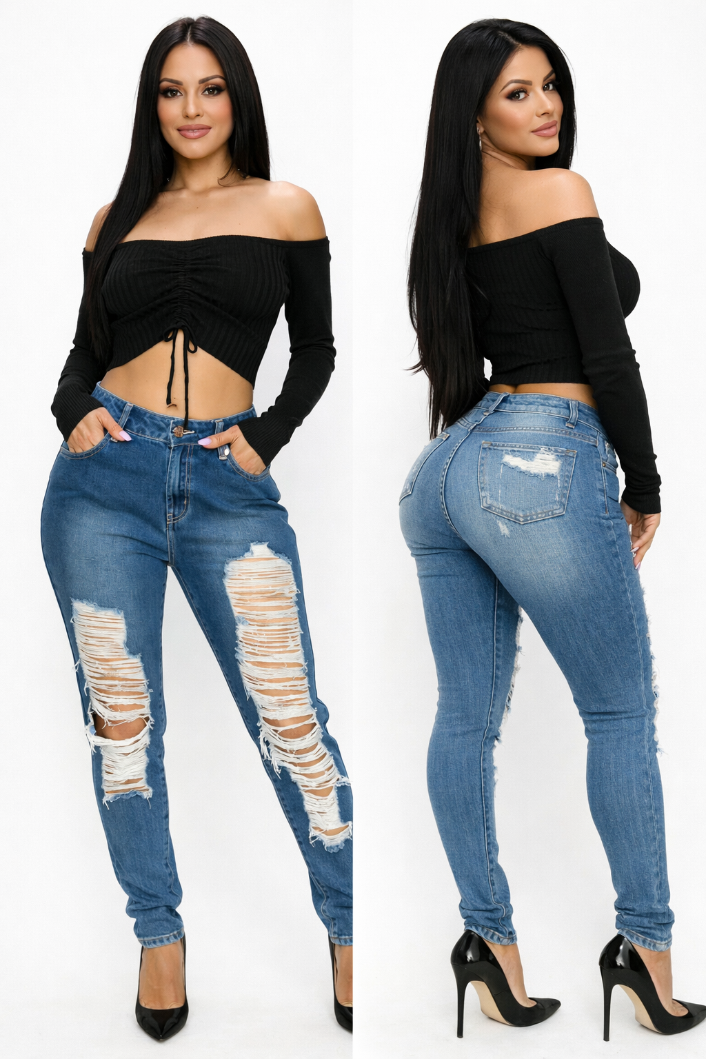 Drawstring Off Shoulder Crop Top/ Blouse