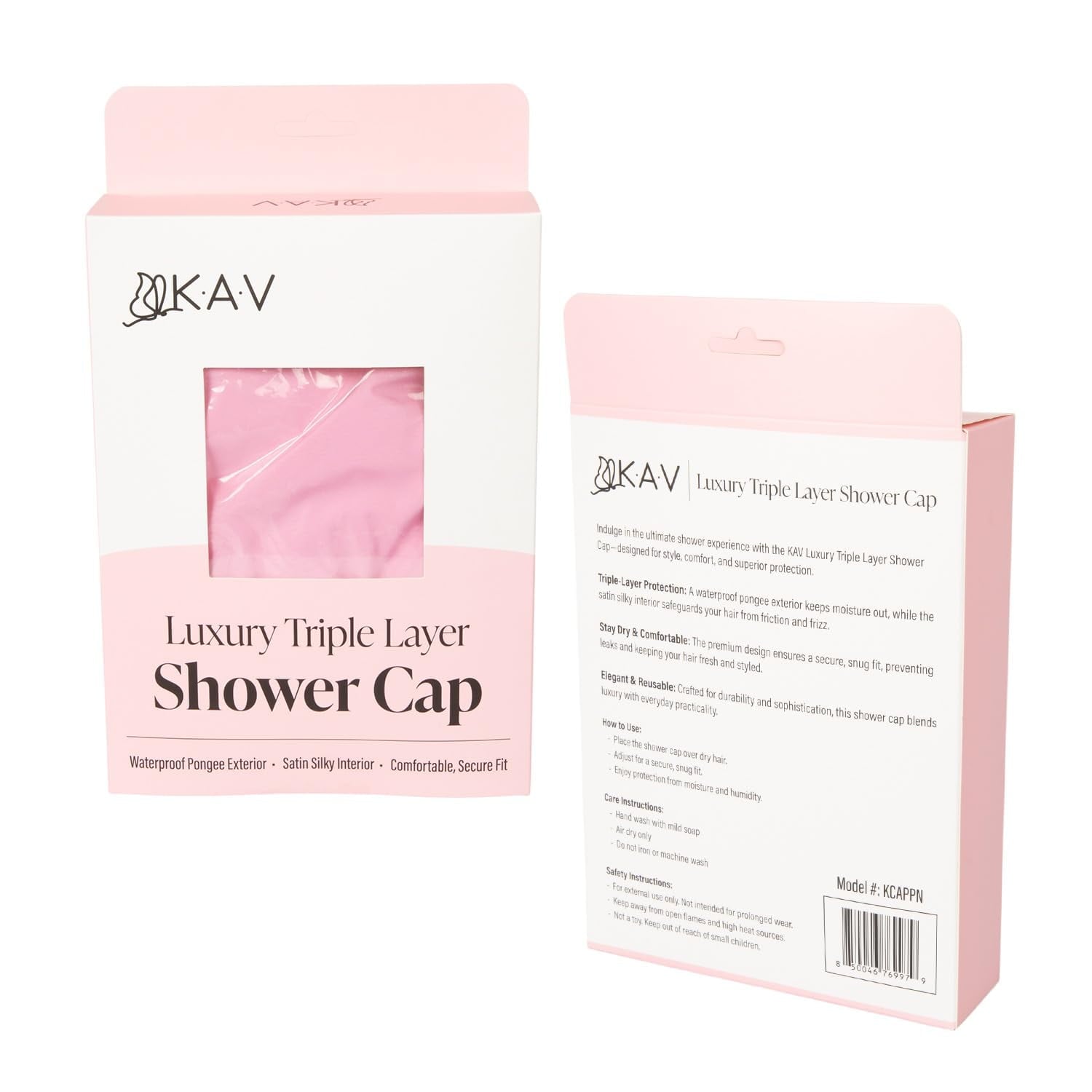 KAV Luxury Triple Layer Shower Caps - Pink