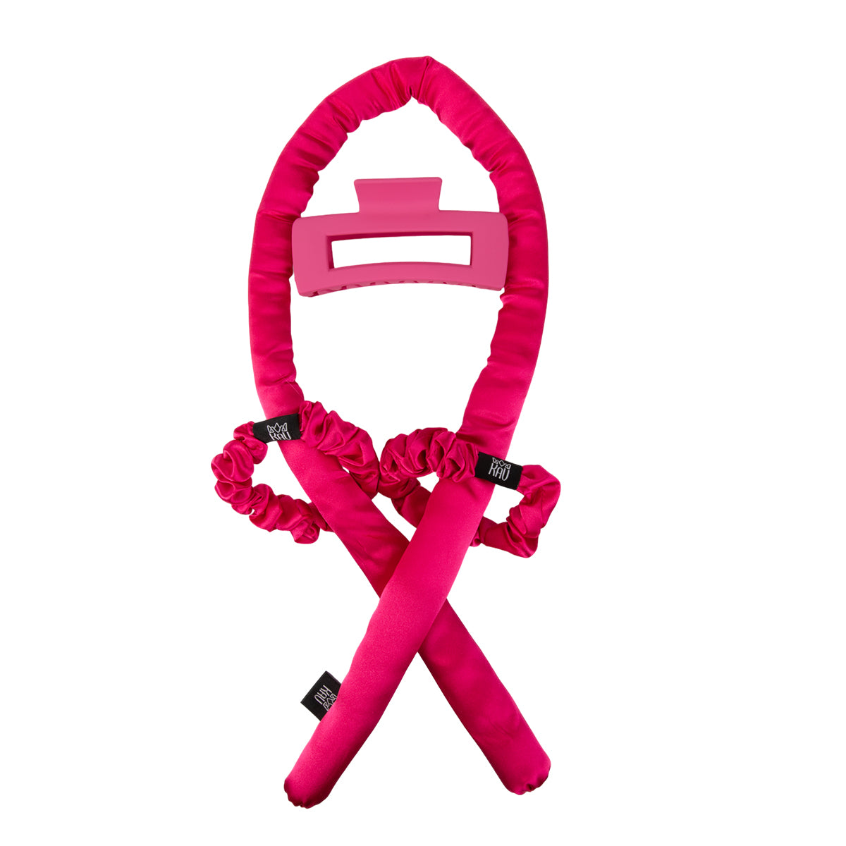 KAV Satin Heatless Curling Rod with Clip and Scrunchie Set, HOT PINK Satin Heatless Hair Curler, All Hair Types Overnight Curls
