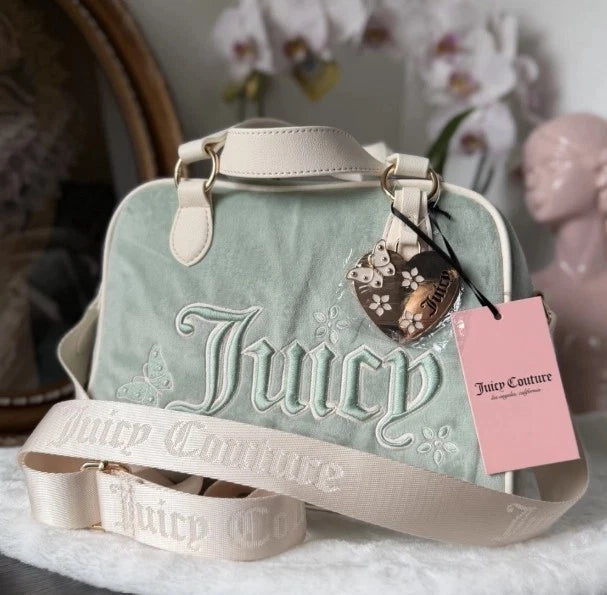 Juicy Couture Juicy In The Sky Velour Bowler Bag Frosty Green Butterfly Heart
