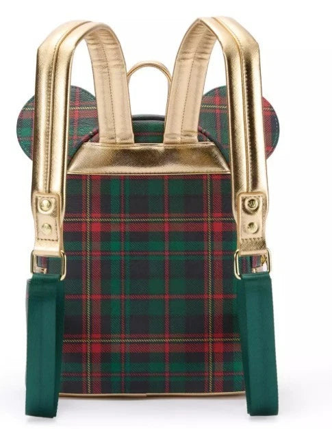 2025 DISNEY PARKS LOUNGEFLY MICKEY MOUSE CHRISTMAS HOLIDAY PLAID & GOLD BACKPACK