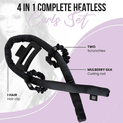 KAV Silk Heatless Curling Rod with Clip and Scrunchie Set, Shadow Black Heatless Hair Curler