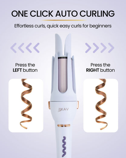 KAV Daphne Plum Auto Hair Curler, Automatic Long Barrel Rotating Curling Iron with 4 Temperature & 3 Timer, Automatic Shut-Off, Anti-Scald, Anti-Tangle, Rotating Curling Wand for Hair Styling