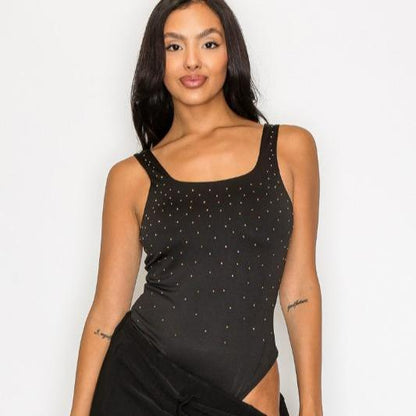 Rhinestones Scoop-Cut Back Sleeveless Bodysuit