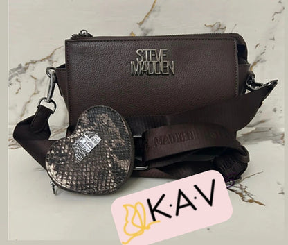 New Steve Madden Blexi Web Heart Crossbody - Chocolate