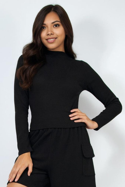 Ribbed Mock Neck Long Sleeve Top