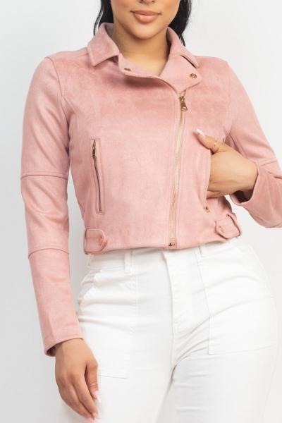 Notch Zippered Suede Rider Jacket for women