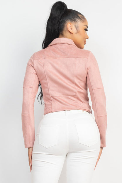 Notch Zippered Suede Rider Jacket for women
