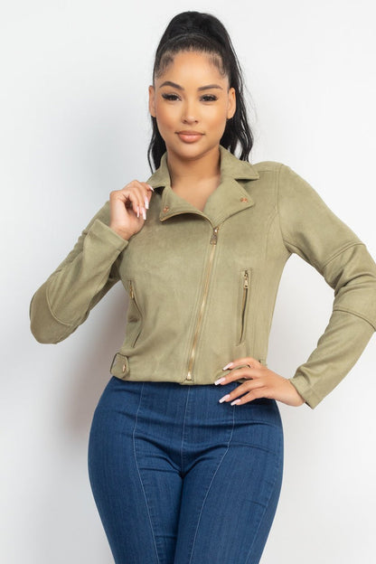 Notch Zippered Suede Rider Jacket for women