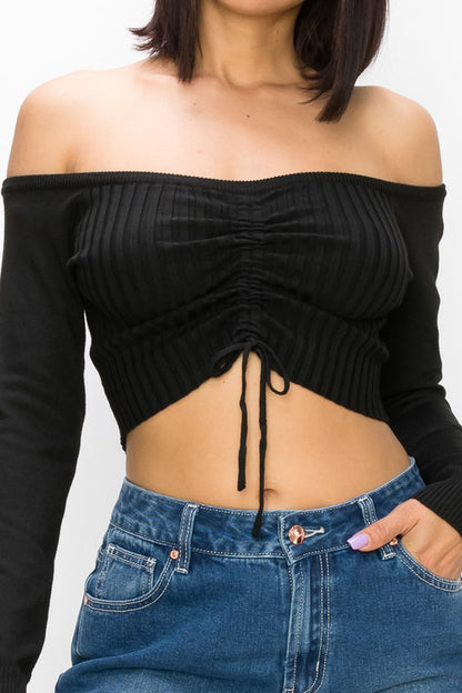 Drawstring Off Shoulder Crop Top/ Blouse