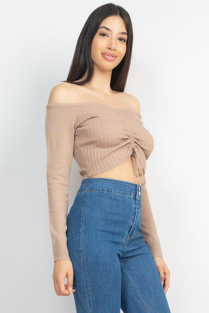 Drawstring Off Shoulder Crop Top/ Blouse