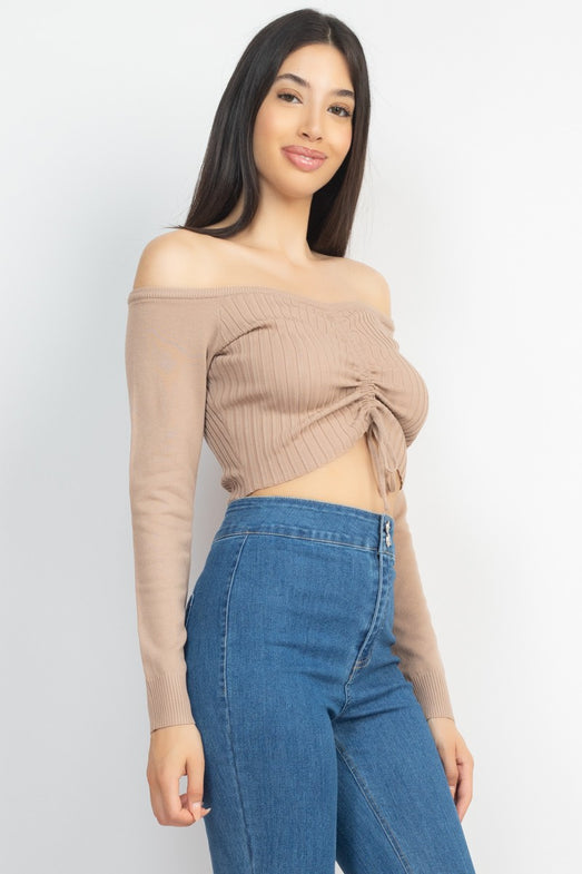 Drawstring Off Shoulder Crop Top/ Blouse