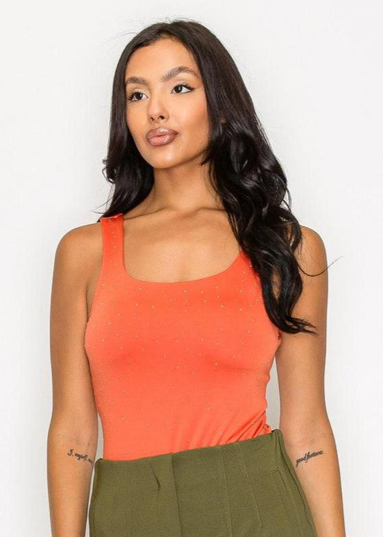 Rhinestones Scoop-Cut Back Sleeveless Bodysuit