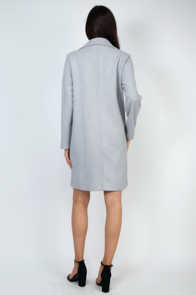 Notch One-Button Gray Solid Coat for women