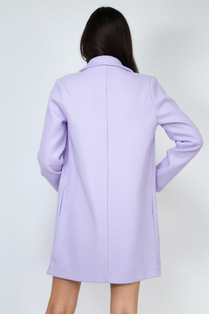 Open-Front Notch Purple Solid Coat for women